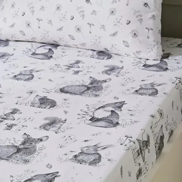 2-Pack Fitted Sheets Woodland Print - Grey, Cotton image