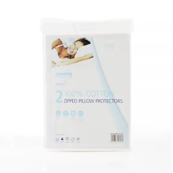 2-Pack Pillow Protectors with Zip - White, Cotton