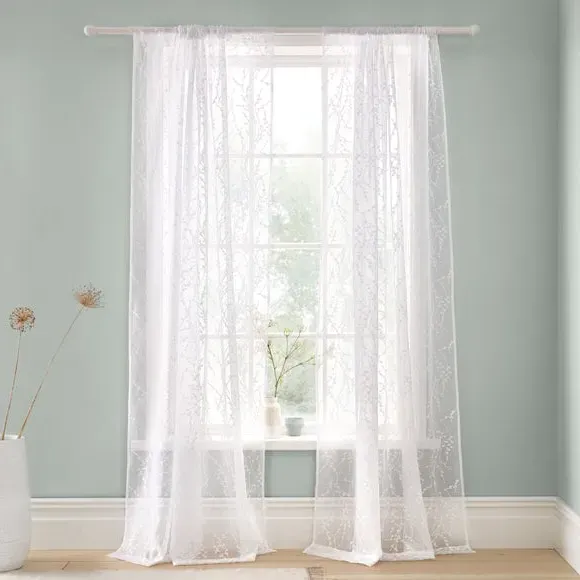 2-Panel Voile Curtains with Embroidery - White