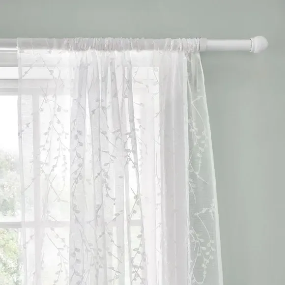 2-Panel Voile Curtains with Embroidery - White image