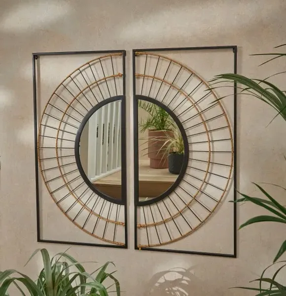 2-Panel Wall Art with Mirror - Multicolor, Iron image