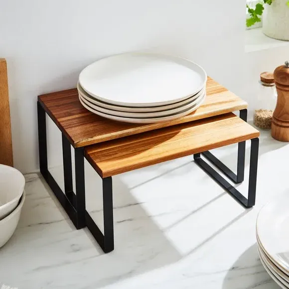 2-Piece Stackable Storage Rack - Black, Acacia