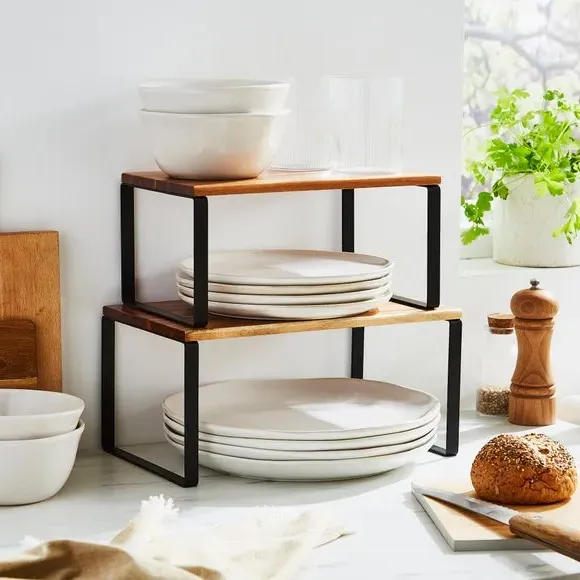 2-Piece Stackable Storage Rack - Black, Acacia