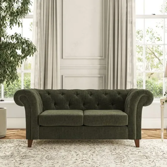 2-Seater Chesterfield Sofa - Green, Chenille
