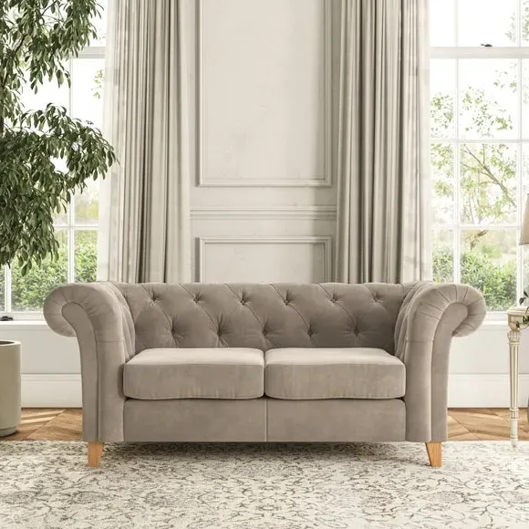 2-Seater Chesterfield Sofa - Mushroom, Chenille