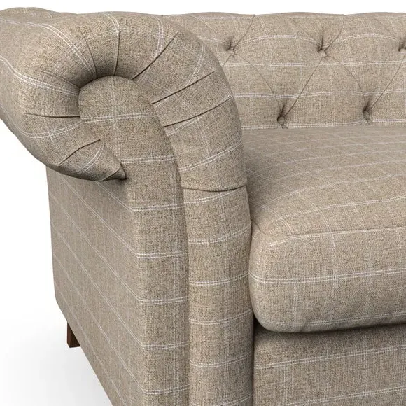 2-Seater Chesterfield Sofa - Natural, Check