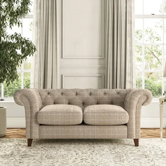 2-Seater Chesterfield Sofa - Natural, Check