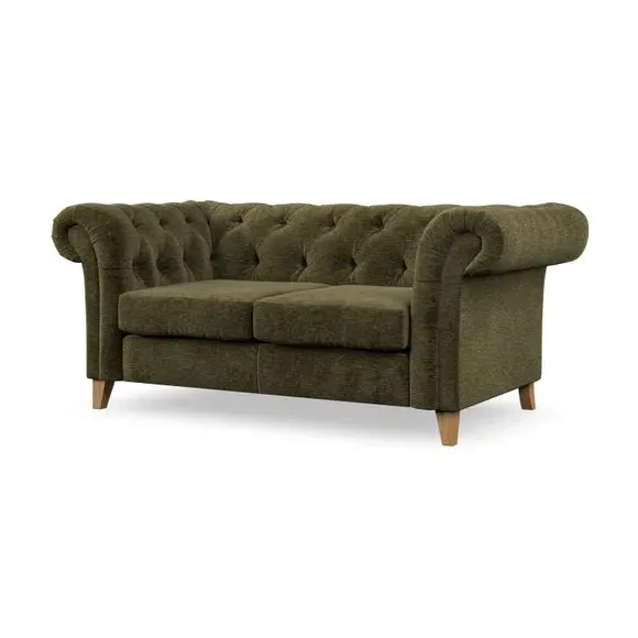 2-Seater Chesterfield Sofa - Olive, Chenille