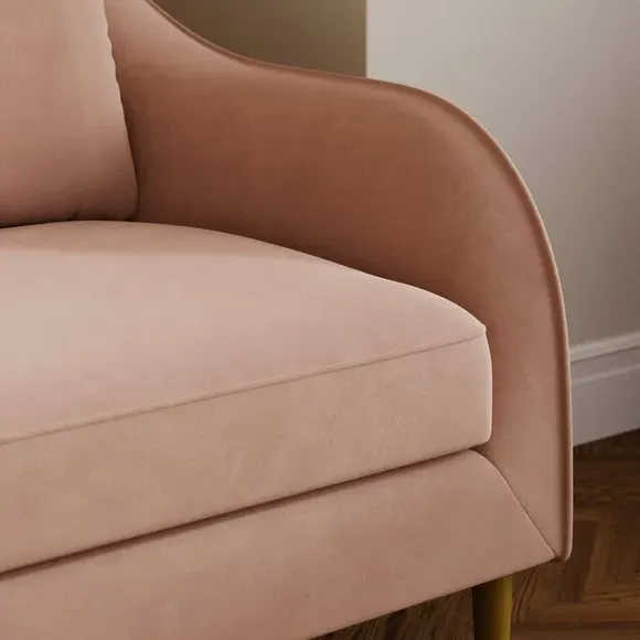 2-Seater Compact Sofa Curved Back - Apricot, Velvet