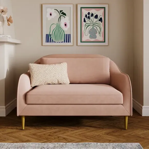 2-Seater Compact Sofa Curved Back - Apricot, Velvet image