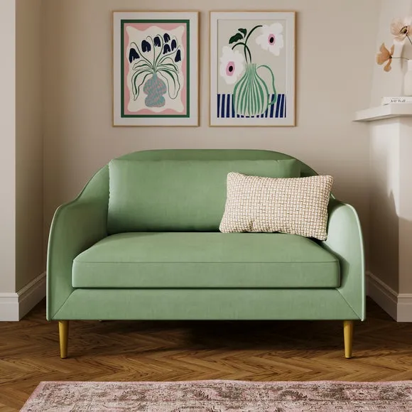 2-Seater Compact Sofa Curved Back - Sage, Velvet