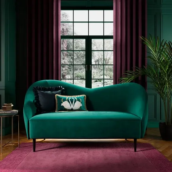 2-Seater Curved Sofa with Foam Cushions - Emerald