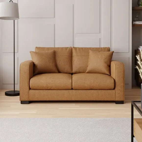 2-Seater Deep Sit Sofa - Tan, Faux Leather