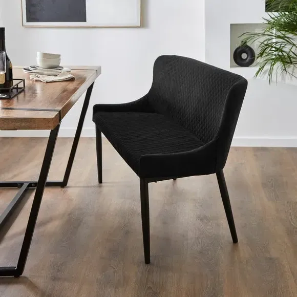 2-Seater Dining Bench - Black, Velvet