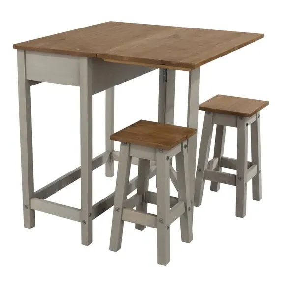 2-Seater Drop Leaf Dining Set - Grey, Pine