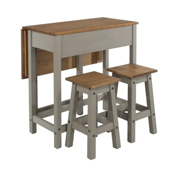 2-Seater Drop Leaf Dining Set - Grey, Pine
