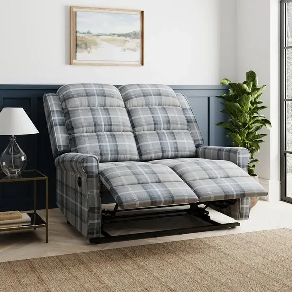 2-Seater Electric Recliner with Check Print - Grey