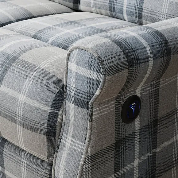 2-Seater Electric Recliner with Check Print - Grey