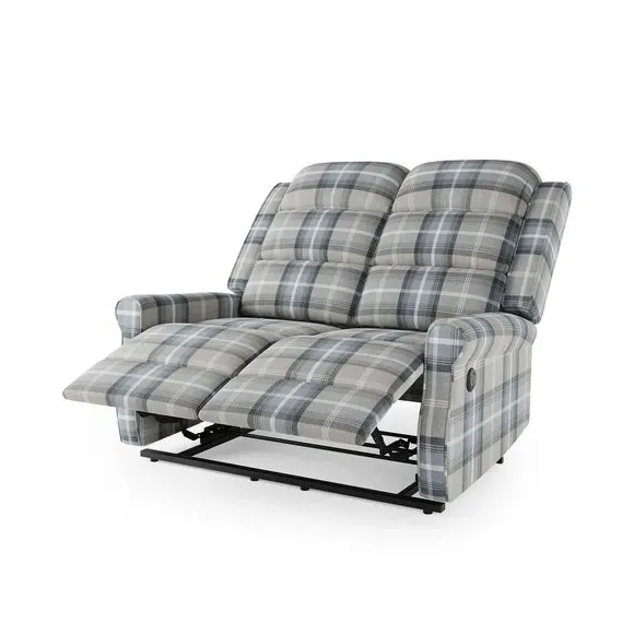2-Seater Electric Recliner with Check Print - Grey