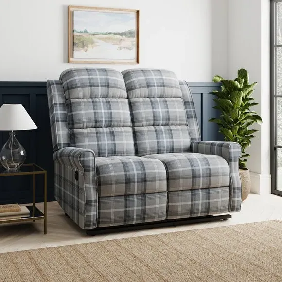 2-Seater Electric Recliner with Check Print - Grey image