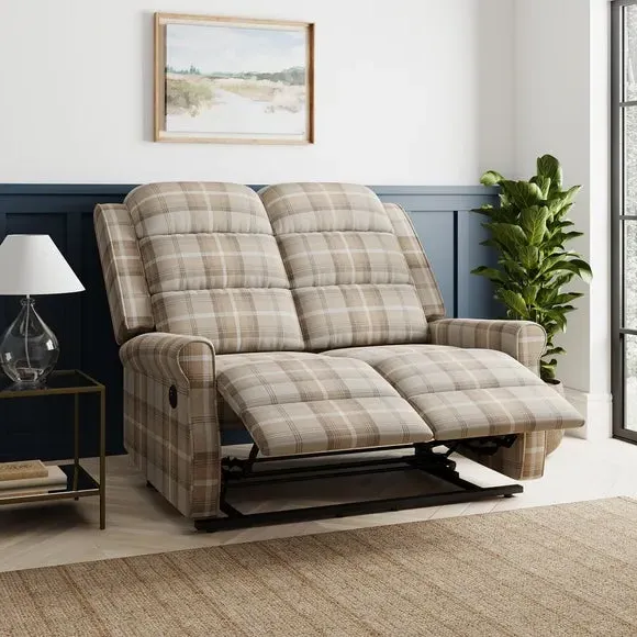 2-Seater Electric Recliner with Check Print - Natural