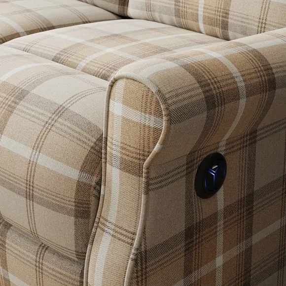 2-Seater Electric Recliner with Check Print - Natural