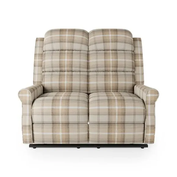 2-Seater Electric Recliner with Check Print - Natural