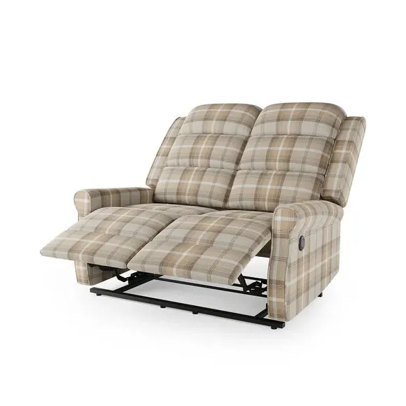 2-Seater Electric Recliner with Check Print - Natural