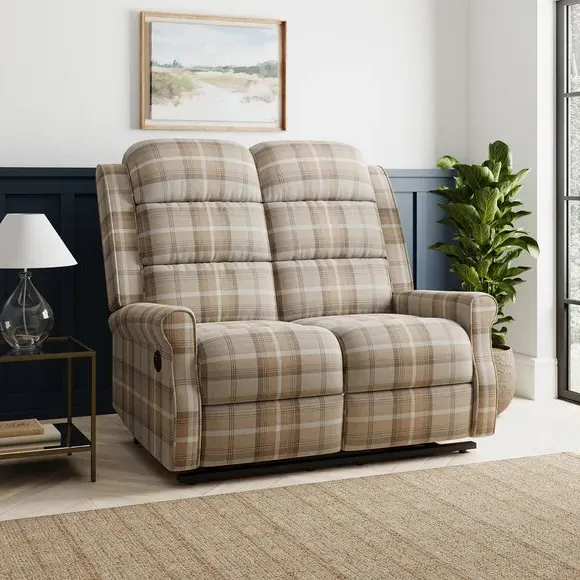 2-Seater Electric Recliner with Check Print - Natural