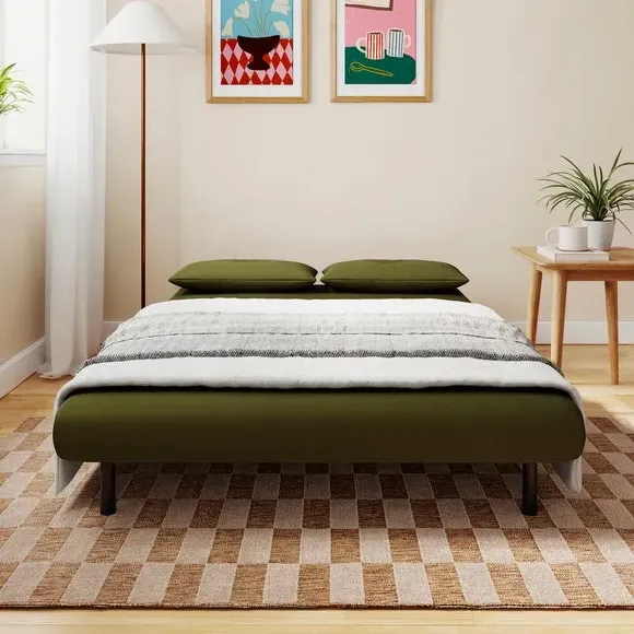 2-Seater Sofa Bed Foldout - Olive, Velvet