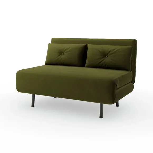 2-Seater Sofa Bed Foldout - Olive, Velvet