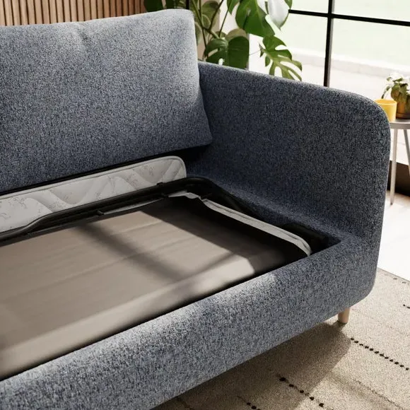 2-Seater Sofa Bed Retro Style - Navy, Boucle