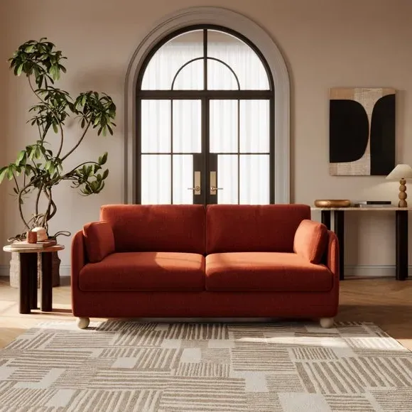2-Seater Sofa Bed with Ball Feet - Terracotta
