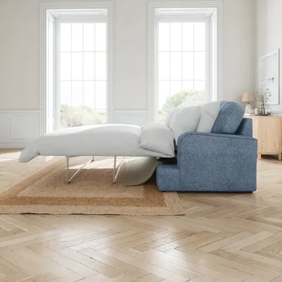 2-Seater Sofa Bed with Storage - Denim, Faux Linen