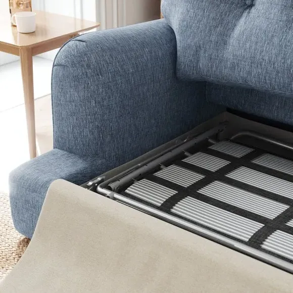 2-Seater Sofa Bed with Storage - Denim, Faux Linen