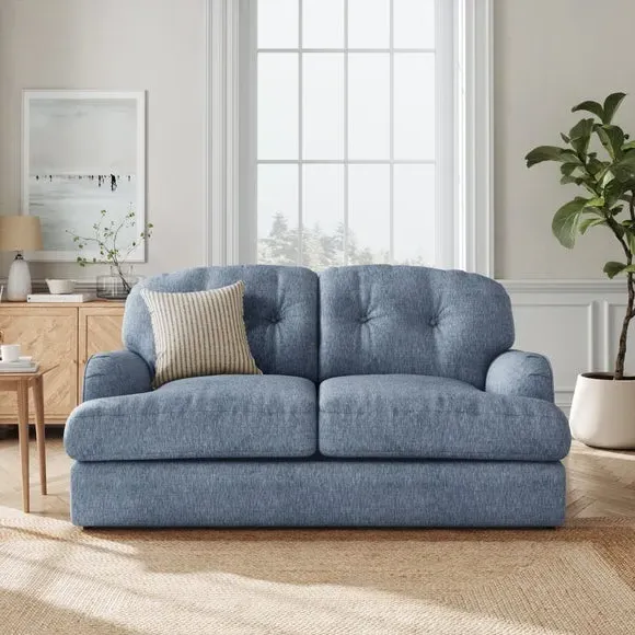2-Seater Sofa Bed with Storage - Denim, Faux Linen