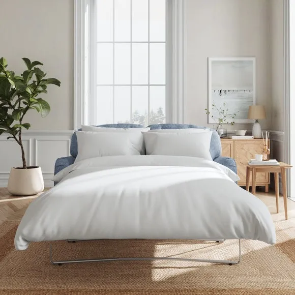 2-Seater Sofa Bed with Storage - Denim, Faux Linen
