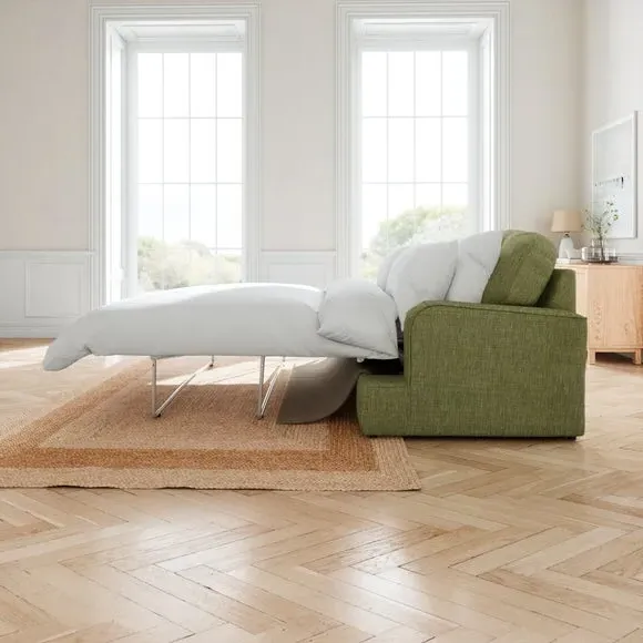 2-Seater Sofa Bed with Storage - Green, Faux Linen
