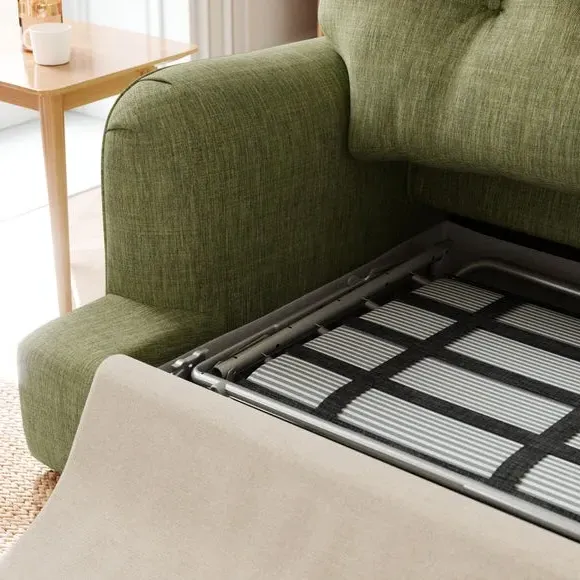 2-Seater Sofa Bed with Storage - Green, Faux Linen