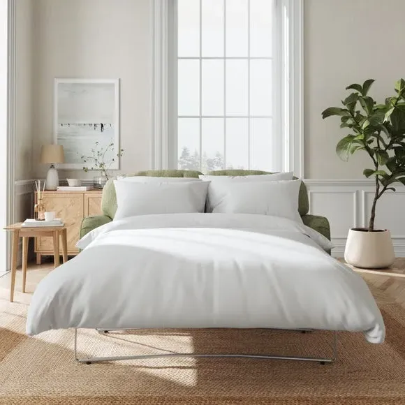 2-Seater Sofa Bed with Storage - Green, Faux Linen
