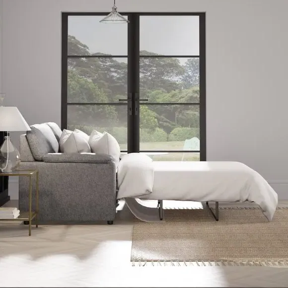 2-Seater Sofa Bed with Storage - Grey, Fabric