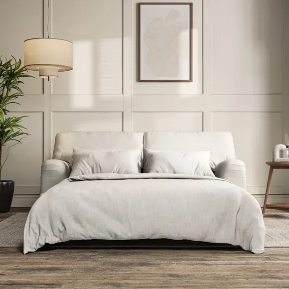 2-Seater Sofa Bed with Storage - Ivory, Fabric