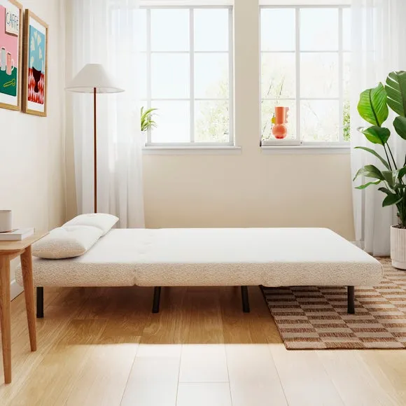2-Seater Sofa Bed with Storage - Ivory, Sherpa