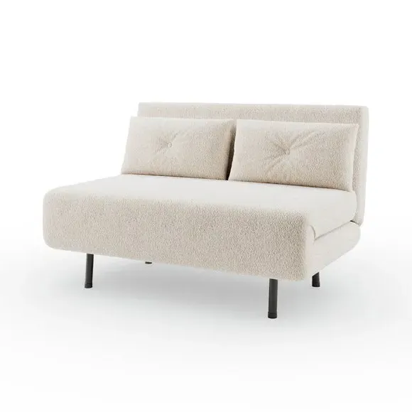 2-Seater Sofa Bed with Storage - Ivory, Sherpa