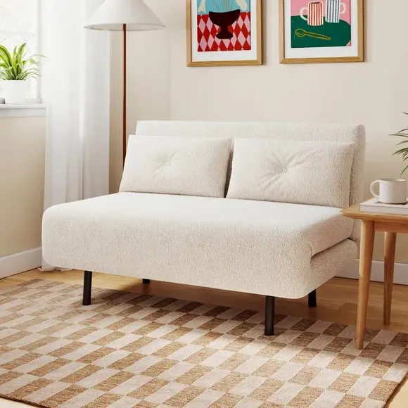 2-Seater Sofa Bed with Storage - Ivory, Sherpa image