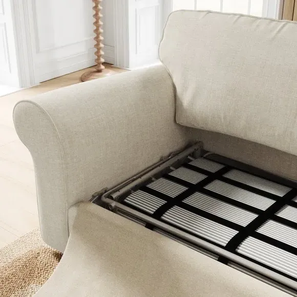 2-Seater Sofa Bed with Storage - Natural, Chenille