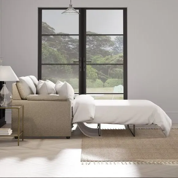 2-Seater Sofa Bed with Storage - Natural, Fabric