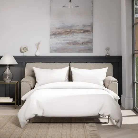 2-Seater Sofa Bed with Storage - Natural, Fabric