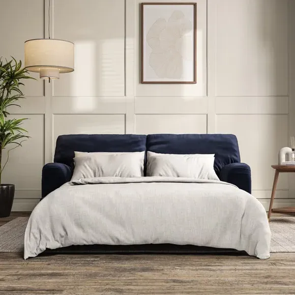 2-Seater Sofa Bed with Storage - Navy, Velvet