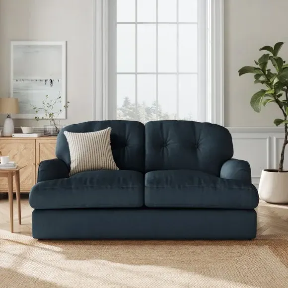 2-Seater Sofa Bed with Storage - Navy, Velvet